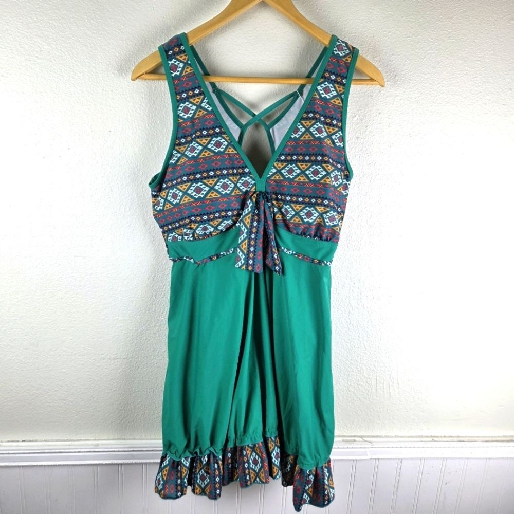 Women's Plus Size Cocopear Geometric Southwest Patterned Sleeveless Swim  Dress